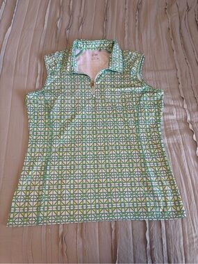 Nivo Sleeveless Green Geometric Golf Polo | Size L
